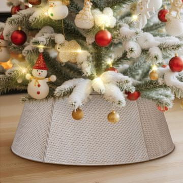 Nikcorp Kovinski okrasni obroč za božično drevo 70 cm, bel, 4-delni modularni dizajn z diagonalnim vzorcem, trpežna kovinska zaščita za stojalo, elegantna praznična dekoracija za dom, enostavna montaža