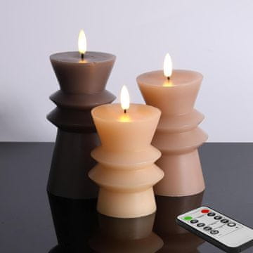 Nikcorp Komplet 5 LED sveč brez plamena s steklenimi svečniki in daljinskim upravljalnikom, rjave 3 odtenki, Φ 3 palci, višina 3 do 6 palcev, topla bela 3D utripanje