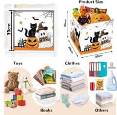 Nikcorp Komplet 3 škatel za shranjevanje Halloween posode z motivom črnih mačk buč in pajčevine 30 x 30 x 30 cm, tkanina z PE premazom, ojačana kovinska konstrukcija, vgrajeni ročaji, zložljive, kompatibilno