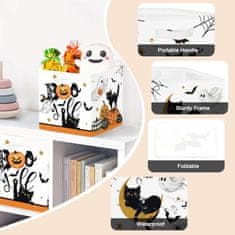 Nikcorp Komplet 3 škatel za shranjevanje Halloween posode z motivom črnih mačk buč in pajčevine 30 x 30 x 30 cm, tkanina z PE premazom, ojačana kovinska konstrukcija, vgrajeni ročaji, zložljive, kompatibilno