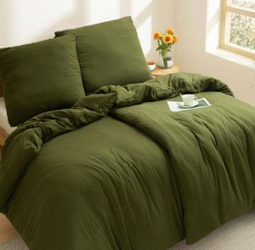 Nikcorp Komplet posteljnine iz mikrovlaken 5-delni 135x200 cm (2x prevleka 135x200, 2x 80x80, napeta rjuha 180x200+35 cm) olivno zelena, dvojna zadrga, Oeko-Tex Standard 100