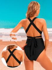 Nikcorp Nosečniški kopalni komplet bikini 3-delni z V-izrezom, udoben cross-back z nastavljivimi trakovi in košaricami, črn (L)