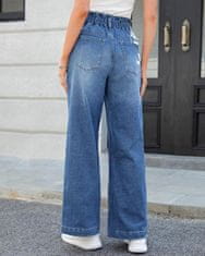 Nikcorp Ženske jeans hlače Wide Leg baggy z visokim pasom elastični pas s vrvico zadrga in 2 gumbov 5 žepov modre XXL, dolžina notranjega šiva 73,6 cm