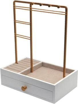 Nikcorp Stojalo za nakit v slogu predala z ogledalom 20x28x12 cm Bela organizator za ogrlice uhane zapestnice in ure