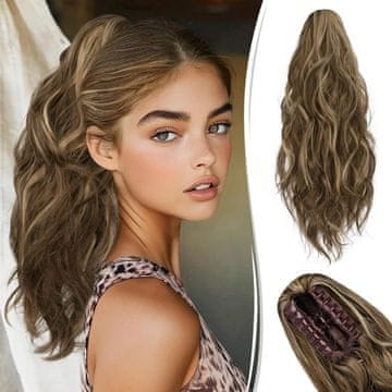 Nikcorp Pripeti čop bež 45 cm, sintetični valoviti lasje, claw clip sponka, mehka dodatna gostota, hitro preoblikovanje pričeske za vsak dan in posebne priložnosti