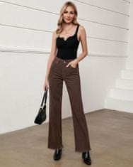 Nikcorp Ženske kavbojke wide leg visok pas elastičen denim zadrga in gumb 5 žepov rjave XL, notranji šiv hlačnice 79 cm
