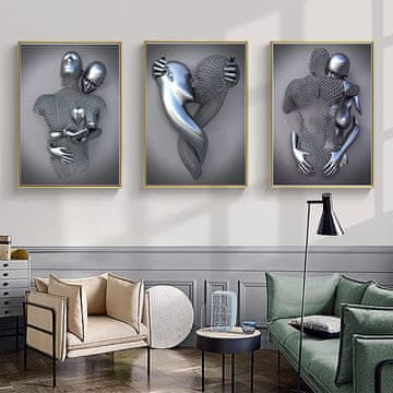 Nikcorp Stenska dekoracija triptih 3 slike Love Heart 3D umetnost brez okvirja 60 x 80 cm, dekor za dnevno sobo spalnico pisarno, visokokakovostno umetniško platno