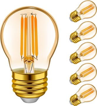 Nikcorp LED vintage filament set 6 Topla E27 4,5 W jantarová 2200 K P45/G45 350 lm ciepła kula golf ball pr. 3,2 cm h 9,7 cm 230 V
