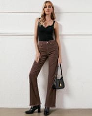 Nikcorp Ženske kavbojke wide leg visok pas elastičen denim zadrga in gumb 5 žepov rjave XL, notranji šiv hlačnice 79 cm