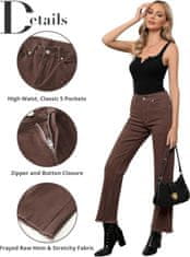 Nikcorp Ženske kavbojke wide leg visok pas elastičen denim zadrga in gumb 5 žepov rjave XL, notranji šiv hlačnice 79 cm