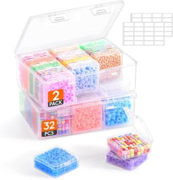 Nikcorp komplet organizatorjev za drobnarije 2 škatli 5,36 x 5,36 x 2 cm ojačana plastika pregradna podlaga protizdrsna stabilizacija prozoren za perlice nakit manikura vijaki niti za vezenje