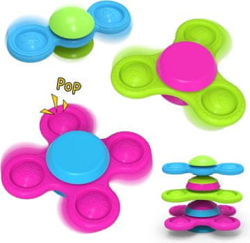 Nikcorp Senzorična igrača Fidget Spinner komplet 3 kos Od prijemalni nastavek zvezdice, luna, sonce POP silikon brez BPA, brez lateksa, brez plastike, od 10. meseca, za kopel in vožnjo, pomivalni stroj