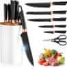 Kuhinjski noži set 6 kosov Kuhinjski izdelek 5 nožev + blok za nože bela, nerjavno jeklo z BO oxide premazom, kot brušenja 15 stopinj, dolžina noža 30 cm, kuhar 32 cm, univerzalni 23 cm, škarje 20