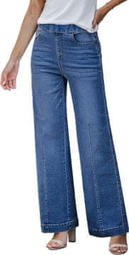 Nikcorp Ženske kavbojke Mom Jeans elastični visok sed široke nogavice 90s wide leg pull-on modre, velikost S, dolžina hlačnice 78 cm, 5 žepov
