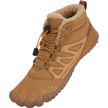 Nikcorp Moški zimski škornji Barefoot 42 EU rjavi, podloženi, protizdrsni gumijast podplat, Wide Toe Box, sistem hitrega zavezovanja, lahki, primerni za trekking, outdoor in vsakodnevno zimsko udobje