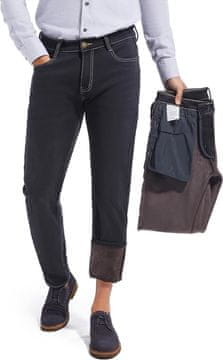 Nikcorp Moške termične jeans hlače Tapered Slim Fit zadrga bakren gumb podloga flis 400 g veterodporne črne 33W/30L