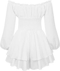 Nikcorp Ženski boho kombinezon-romper iz šifona s cvetličnim vzorcem, razgaljena ramena in V-izrez, mini ruffle rob, pentlja v pasu, vezava na hrbtu, skrita zadrga, bela, XL