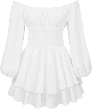 Nikcorp Ženski boho kombinezon-romper iz šifona s cvetličnim vzorcem, razgaljena ramena in V-izrez, mini ruffle rob, pentlja v pasu, vezava na hrbtu, skrita zadrga, bela, XL