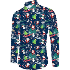 Nikcorp Moška božična srajca Belovecol Slog 3D Slim fit temno modra dolg rokav klasičen ovratnik hitrosušeč poliester elastan XL