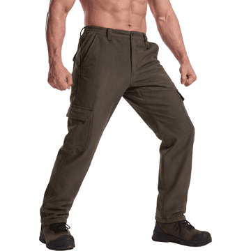 Nikcorp Moške lovske cargo hlače 4XL rjave vetrotesne softshell s flis podlogo, vodoodporen zračn material, hitro sušeče, elastični pas, 6 žepov, UV zaščita, za turizem ribolov paintball ASG kamuflaža