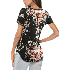 Nikcorp Ženska basic majčka T-shirt Basic rože Floral Elegantna poletna ohlapna črna L, kratek rokav, zračen elastičen material, loose fit, za vsak dan, pisarno in sprehod