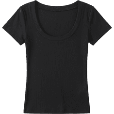 Nikcorp Ženska basic majica Bluza Kratek rokav rebrasta pletenina Slim Fit, V-izrez elastična zračna Črna, M casual casualwear za poletje