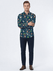 Nikcorp Moška božična srajca Slim fit 3D tisk dolg rokav, bombaž poliester elastan, gumbi, ovratnik turn-down, rdeča L, lahka hitro sušeča udobna za praznike