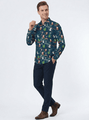 Nikcorp Moška božična srajca Slim fit 3D tisk dolg rokav, bombaž poliester elastan, gumbi, ovratnik turn-down, rdeča L, lahka hitro sušeča udobna za praznike