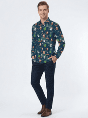 Nikcorp Moška božična srajca Slim fit 3D tisk dolg rokav, bombaž poliester elastan, gumbi, ovratnik turn-down, rdeča L, lahka hitro sušeča udobna za praznike