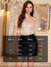 Nikcorp Damska bluza z bleščicami zlata bež off-shoulder kratki rokav sproščen kroj elegantna bleščeča za zabave in večerne izhode, udobna tkanina M