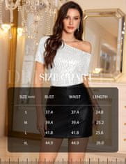 Nikcorp Ženska bleščeča bluza Dresstells off-shoulder, večerna koktajl s kratkimi rokavi, aplikacija z bleščicami, srebrna M