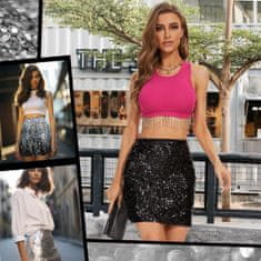 Nikcorp Suknja s flitri midi polyester, srebrna, visoki struk s elastičnim rubom, hip wrap kroj, za party, festival, ples, svečane prilike
