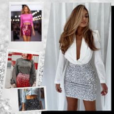 Nikcorp Suknja s flitri midi polyester, srebrna, visoki struk s elastičnim rubom, hip wrap kroj, za party, festival, ples, svečane prilike
