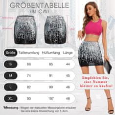Nikcorp Suknja s flitri midi polyester, srebrna, visoki struk s elastičnim rubom, hip wrap kroj, za party, festival, ples, svečane prilike