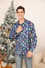 Nikcorp Moška božična srajca Belovecol Slog 3D Slim fit temno modra dolg rokav klasičen ovratnik hitrosušeč poliester elastan XL