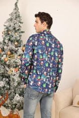 Nikcorp Moška božična srajca Belovecol Slog 3D Slim fit temno modra dolg rokav klasičen ovratnik hitrosušeč poliester elastan XL