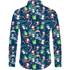 Nikcorp Moška božična srajca Belovecol Slog 3D Slim fit temno modra dolg rokav klasičen ovratnik hitrosušeč poliester elastan XL