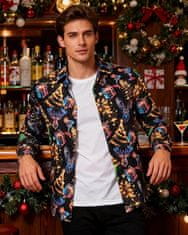 Nikcorp Moška božična srajca slim fit 3D potisk Neonov elegantni vzorec črna dolgo rokav popolno zapenjanje na gumbe poliester spandex, XL