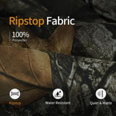 Nikcorp Moške lovske cargo hlače kamuflaža Camo Listi zelene 38W 32L, vodoodporne hitro sušeče, zračna tkanina, 6 žepov vključno z 2 cargo, elastičen pas z vrvicami, ojačan klin UV zaščita, zategovalniki pri