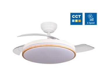 Optonica Stropni ventilator z LED svetilko 30W CCT bela+les