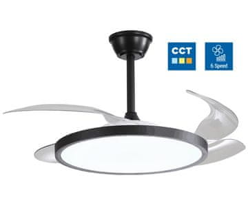 Optonica Stropni ventilator z LED svetilko 36W CCT črn