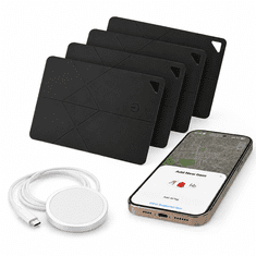 VYZIO® Komplet 4 pametnih sledilnih kartic za denarnico in prtljago, IP67 vodoodporne, brezžično polnjenje, Apple Find My/Android Find Hub | F4INDMEPRO