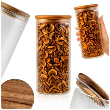 Steklena posoda za shranjevanje hrane - utorjena z lesenim pokrovom 720 ml