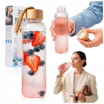 shumee 550 ml steklena steklenica za vodo z žlebičastim vzorcem (roza)
