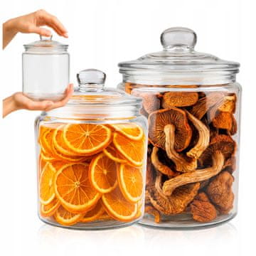 B.U. Komplet 2 steklenih kozarcev s steklenimi pokrovi: 1x 1L, 1x 2L