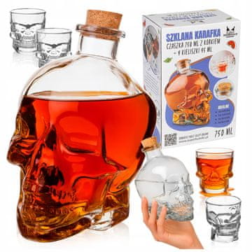 B.U. Steklena karafa - lobanja 750 ml + 4 kozarci