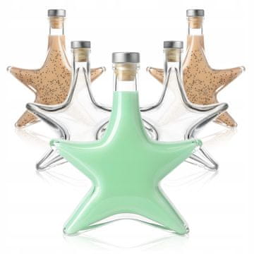 shumee 5x stekleničk STAR 500 ml 0,5 l za viski MOONLIGHT + SREBRNI ZAMAŠKI