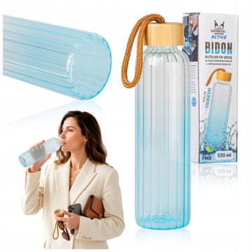 shumee 550 ml steklena steklenica za vodo z žlebičastim vzorcem (modra)