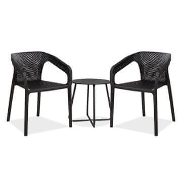 Homestyle4U Vrtno pohištvo komplet, 2 stola in miza, 55x74,5x54 cm, črna