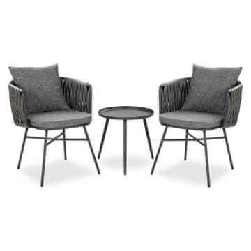 Homestyle4U Vrtna garnitura, 2 stola in miza, 59x70,5x61 cm, siva